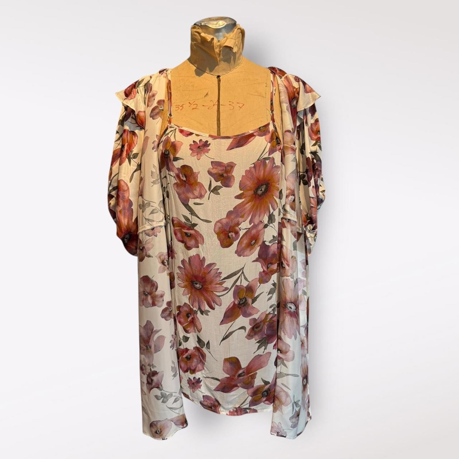 The Kooples Floral Print Ruffle Sleeve Dress with Slip