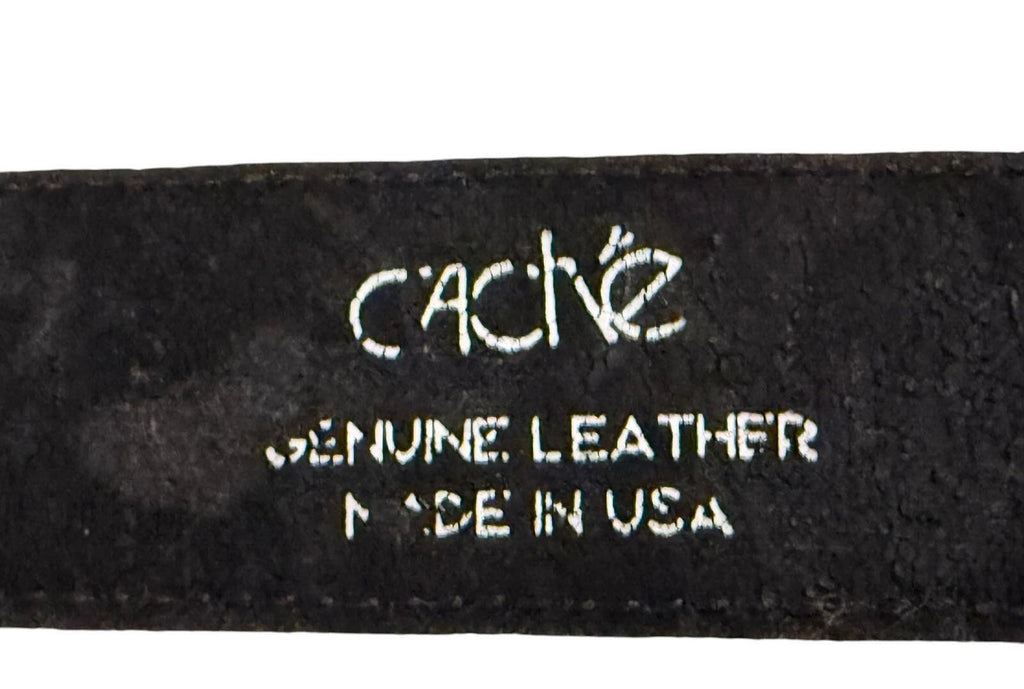 Cache Genuine Leather Black Belt with Floral Silver Buckle
