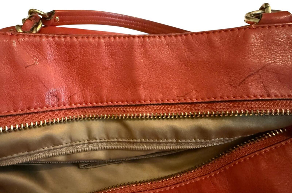 Coach Persimmon Leather Tote Bag with Chain Handles