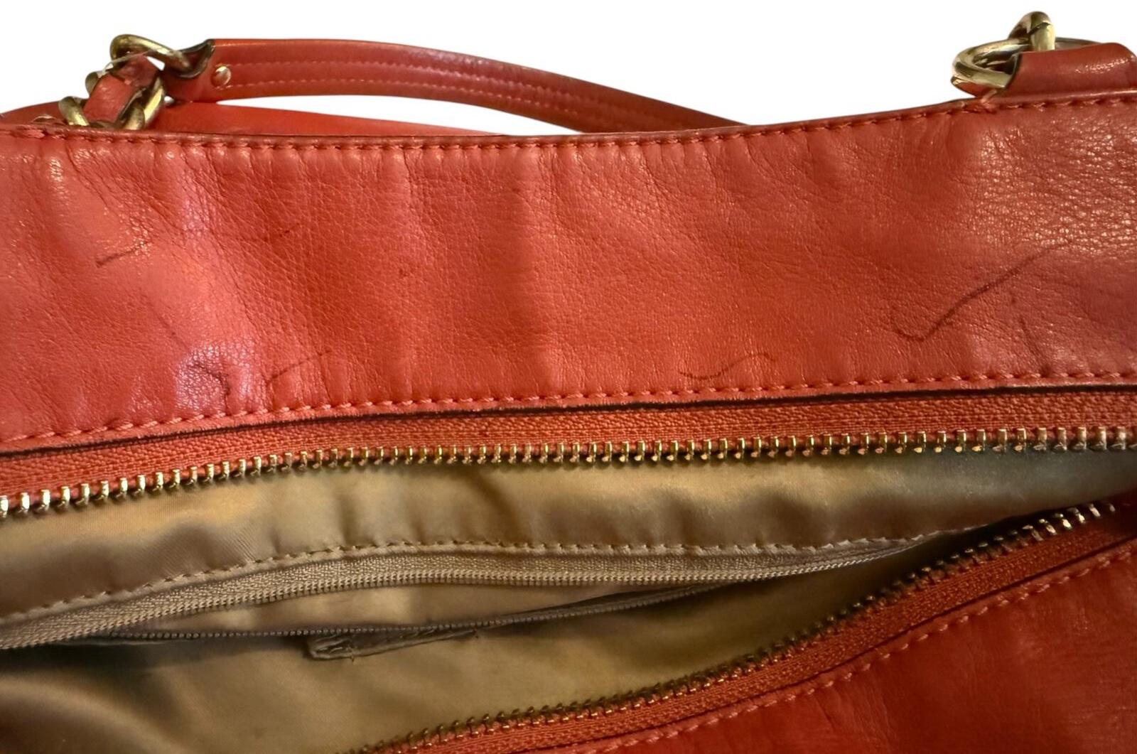 Coach Persimmon Leather Tote Bag with Chain Handles
