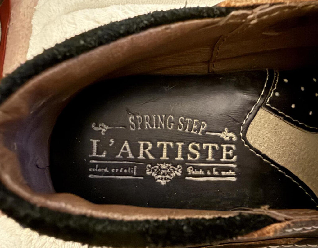 Spring Step L'Artiste Black Leather Slip-On Shoes with Floral Embroidery