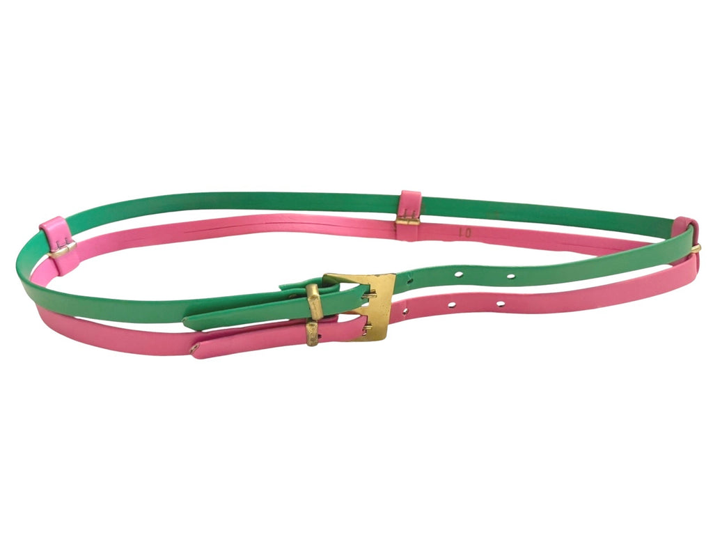 Double Strap Pink and Green Belt with Gold Buckle