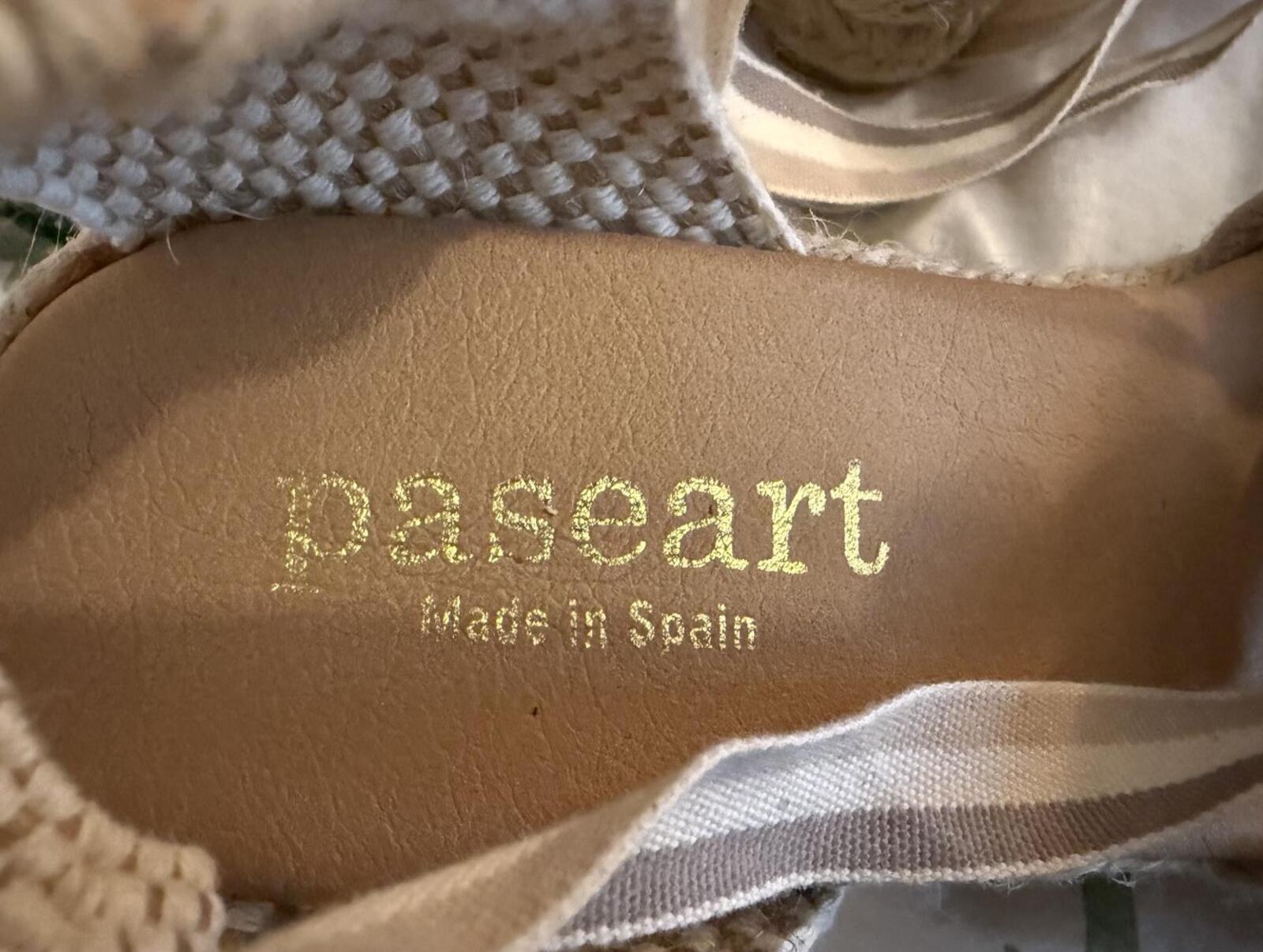 Paseart Beige Espadrille Wedge Sandals with Ankle Wrap