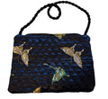 Black Quilted Satin Shoulder Bag with Butterfly Embroidery