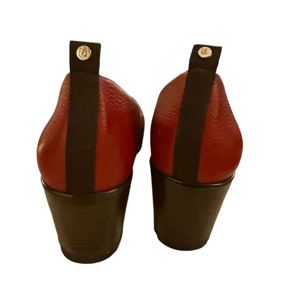 Betabrand Red Leather Wedge Heels with Heel Pull Tab