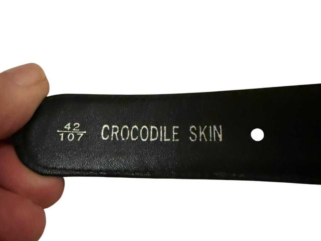 Black Crocodile Leather Belt with G Buckle
