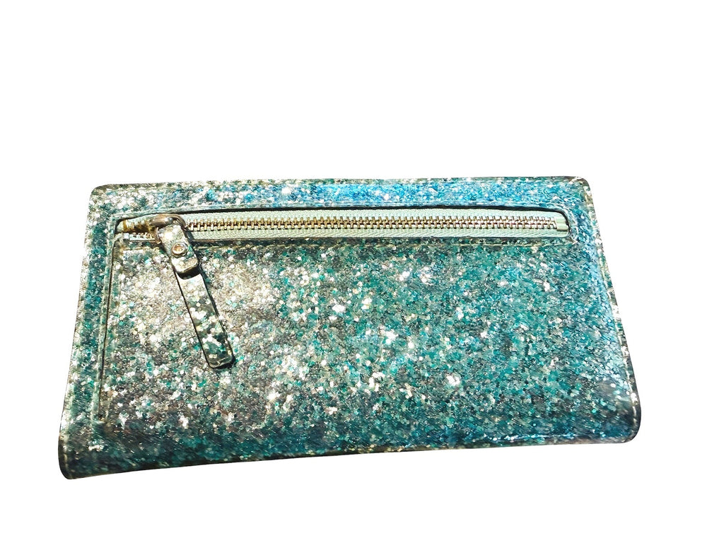 Kate Spade Glitter Zip Around Wallet in Blue and Silver