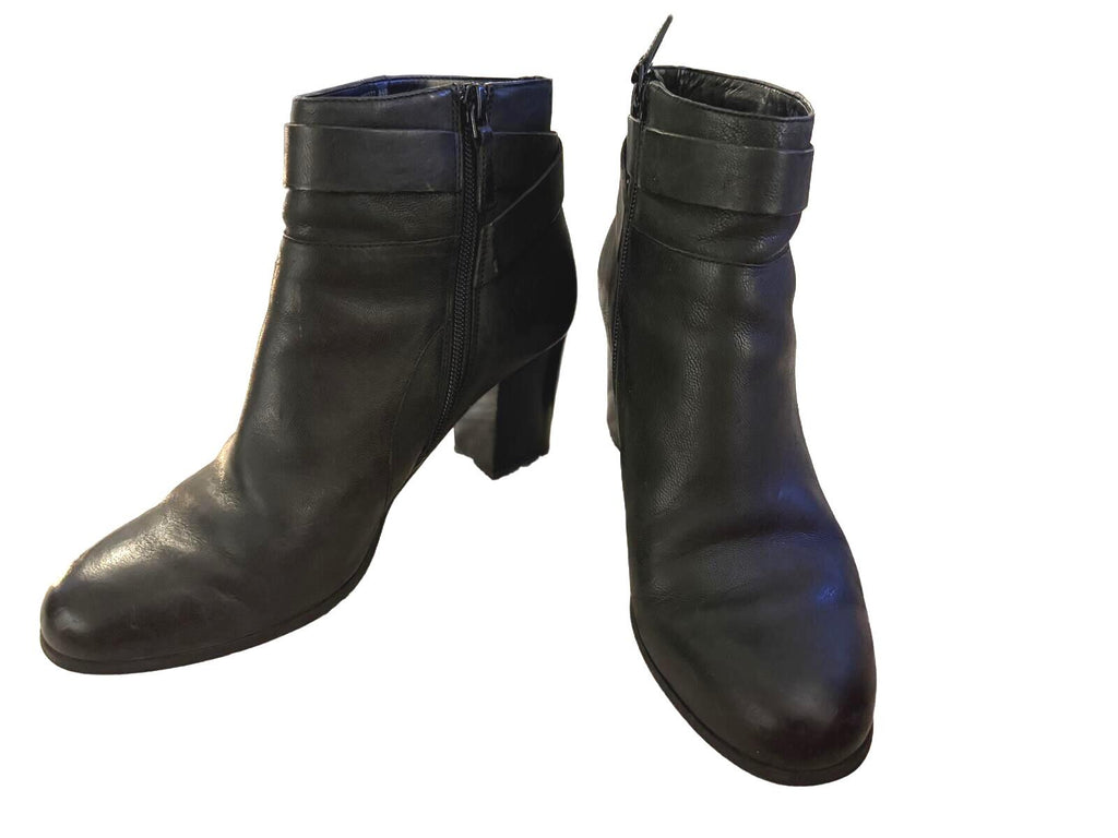 Cole Haan Black Leather Ankle Boots with Buckle Detail