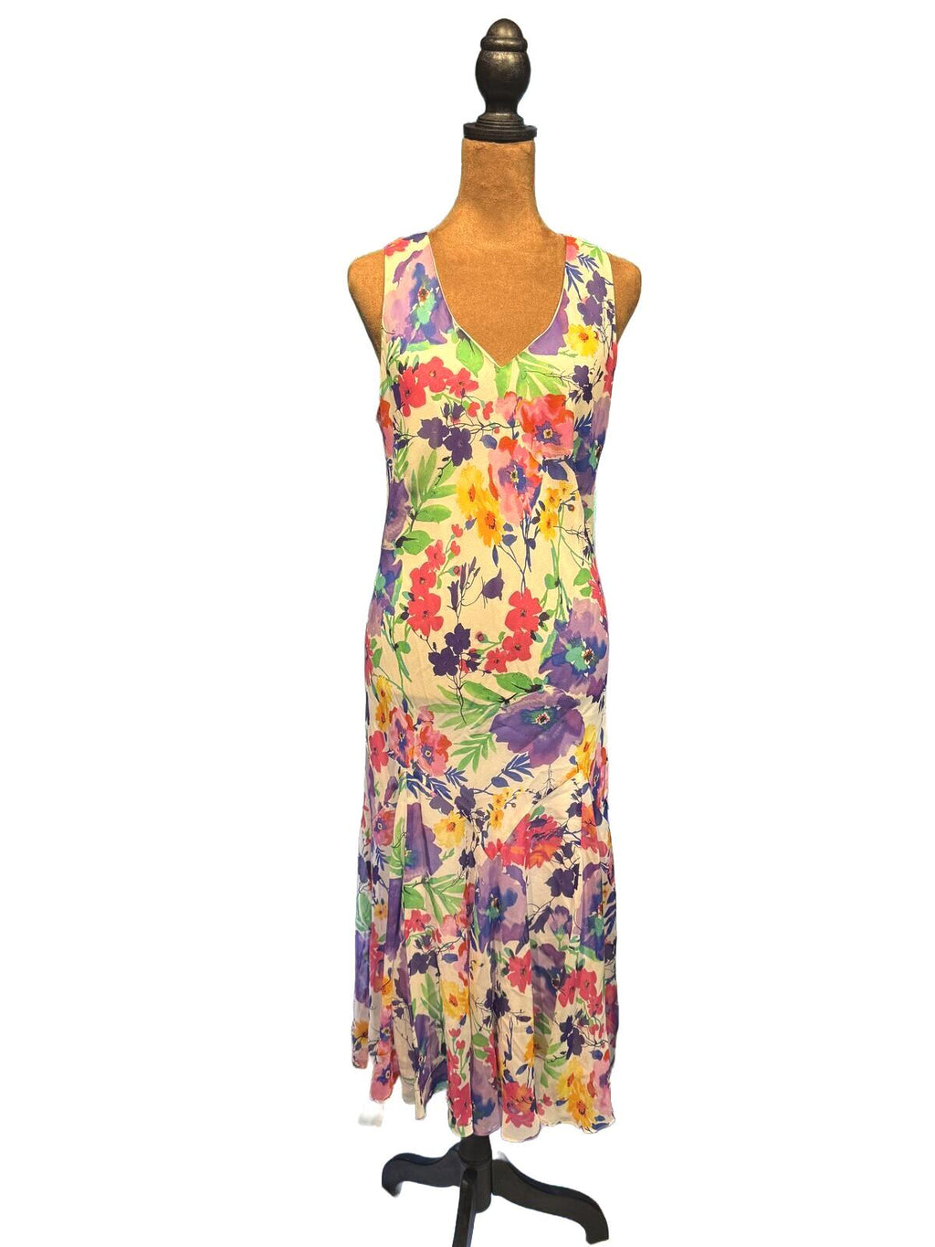Lauren Ralph Lauren Floral Silk Sleeveless V-Neck Midi Dress