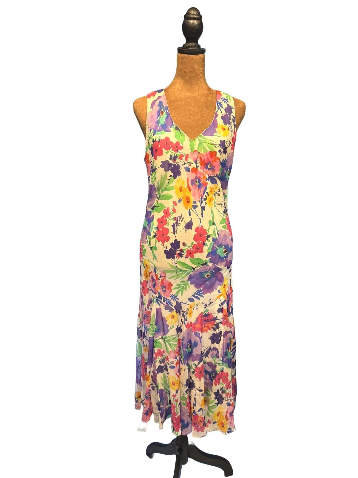Lauren Ralph Lauren Floral Silk Sleeveless V-Neck Midi Dress