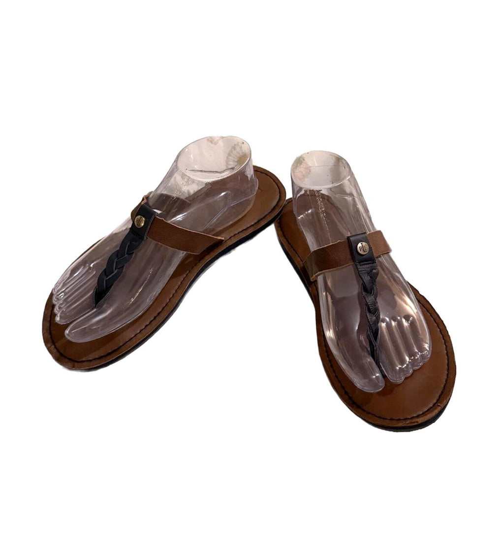 Ralph Lauren Brown and Black Braided Leather Sandals