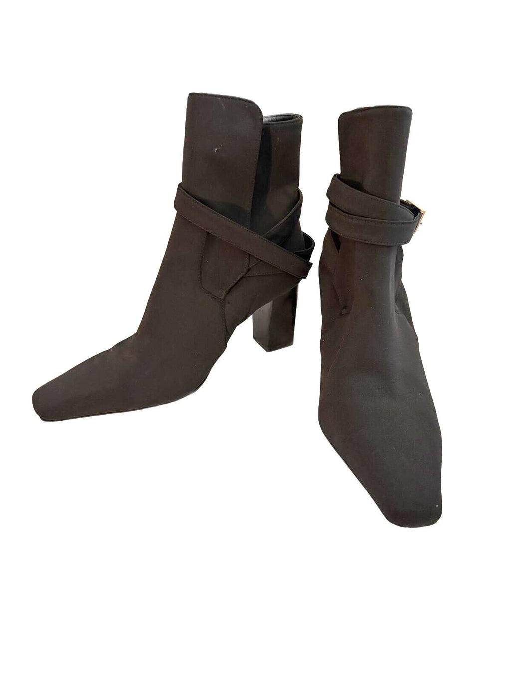 Good American Black Ankle Boots with Buckle Strap and Block Heel