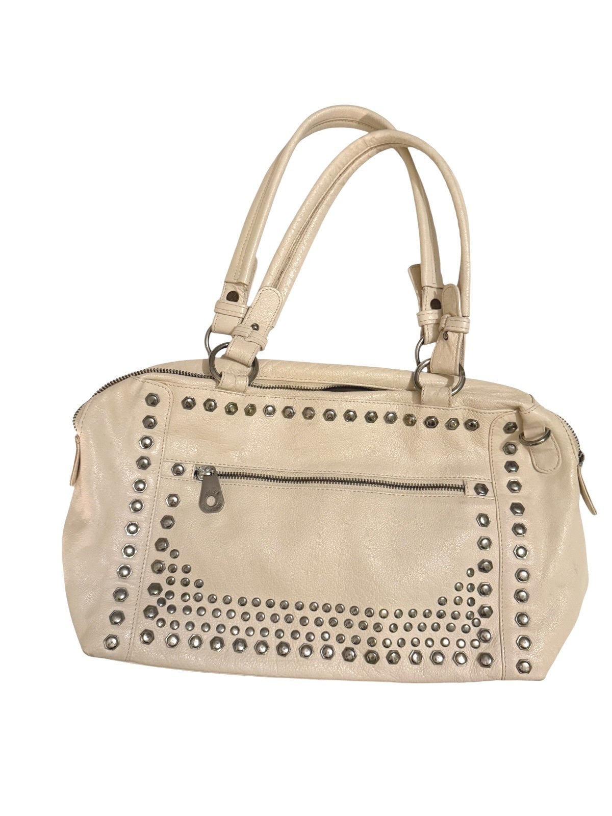 Joelle Hawkens Beige Leather Studded Shoulder Bag