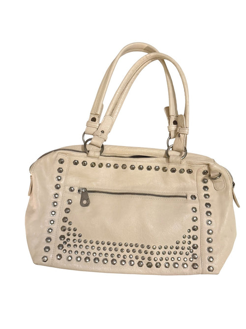 Joelle Hawkens Beige Leather Studded Shoulder Bag