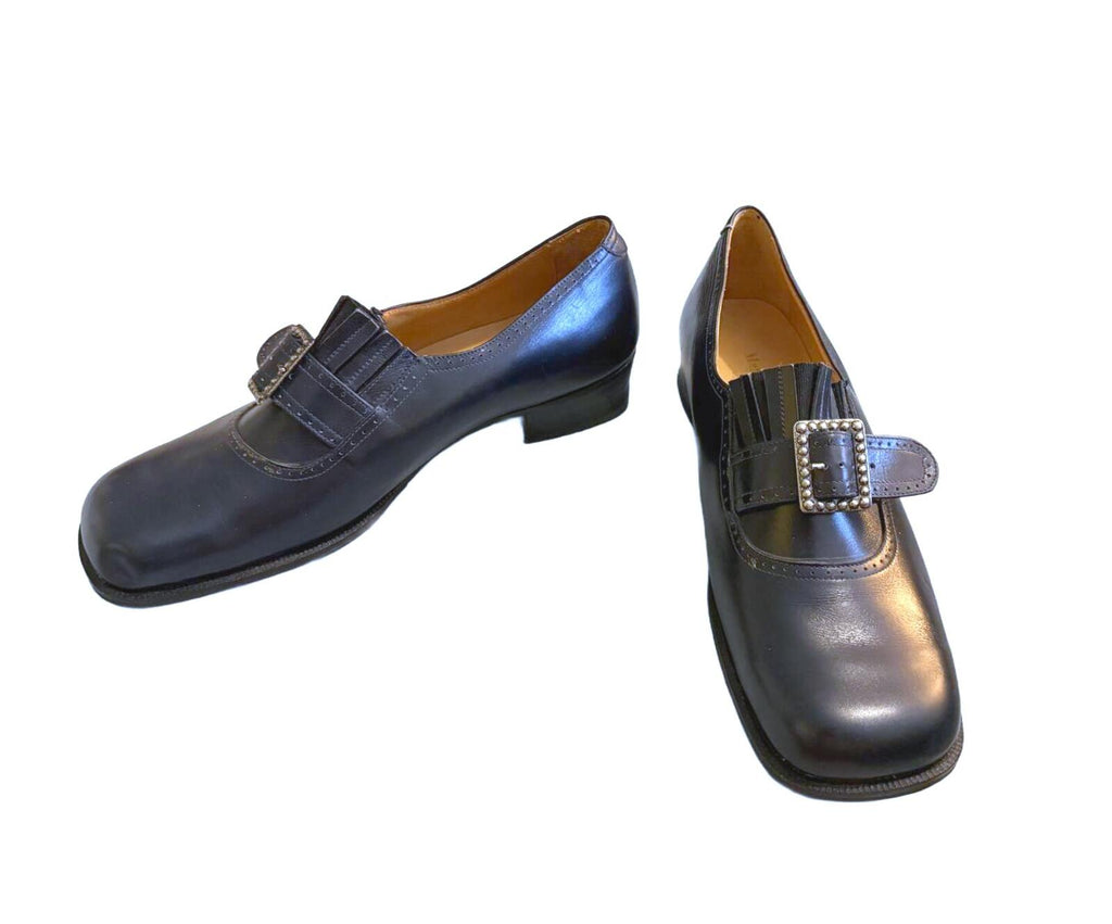 Manfield Vintage Dark Blue Leather Buckle Loafers