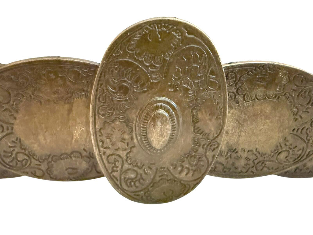White Wide Belt with Ornate Antique Brass Buckle