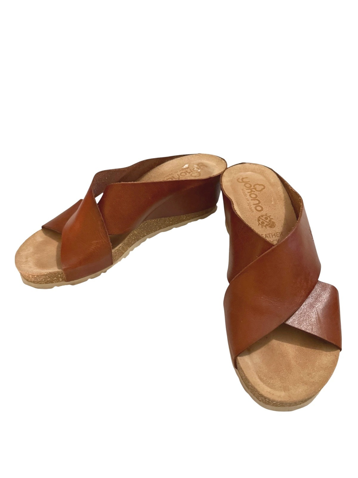 Yokono Brown Leather Wedge Sandals Made in Spain