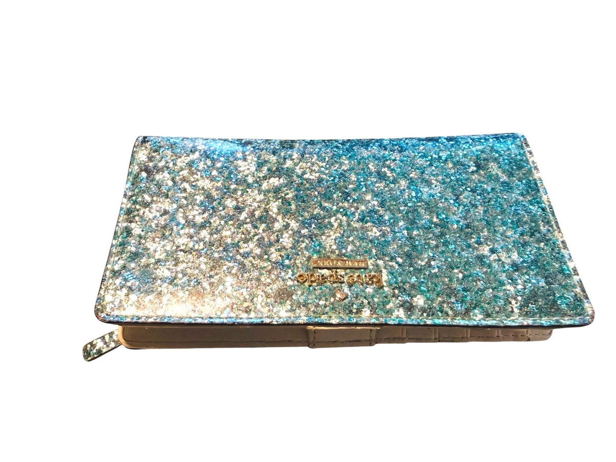 Kate Spade Glitter Zip Around Wallet in Blue and Silver