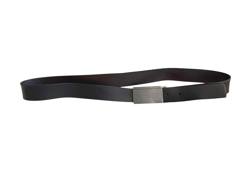 Calvin Klein Black Leather Belt with Silver Buckle