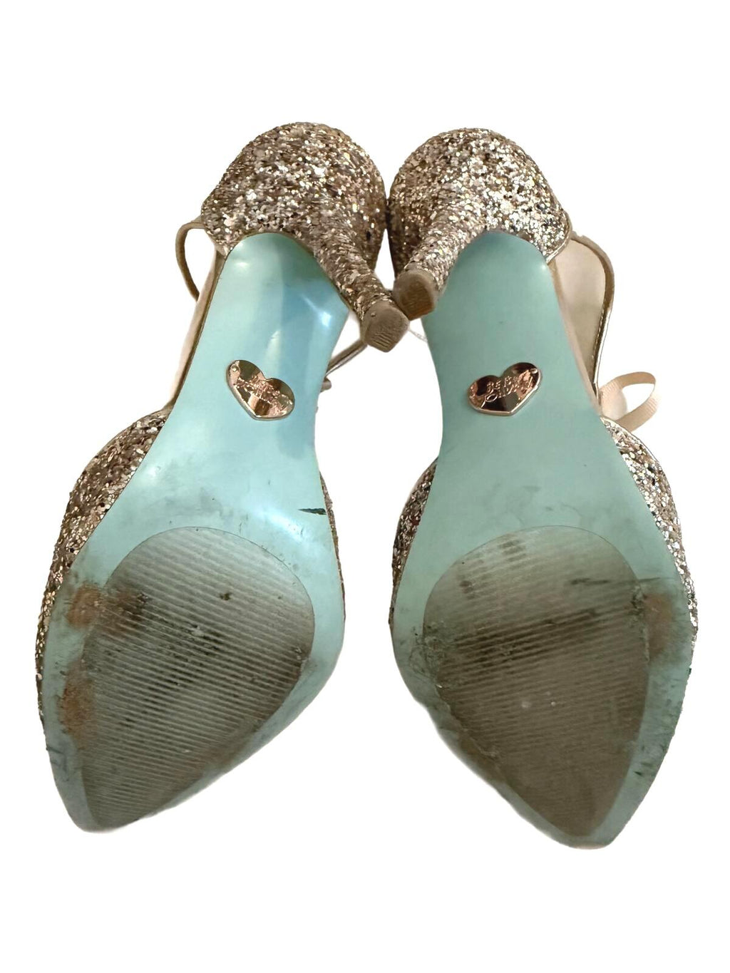 Betsey Johnson Glitter Mesh High Heel Pumps with Ribbon Tie