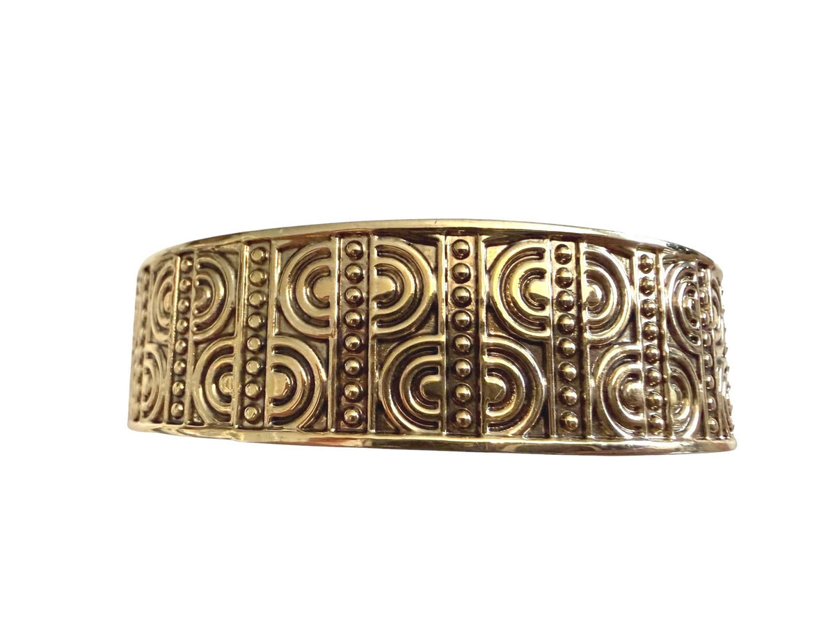 Vintage Gold Tone Hinged Bangle Bracelet with Textured Design
