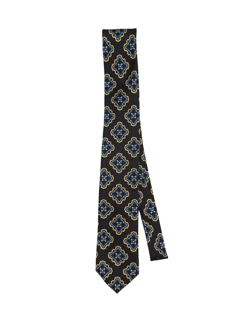 Prada Milano Black and Blue Patterned Silk Tie