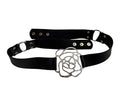 Cache Genuine Leather Black Belt with Floral Silver Buckle