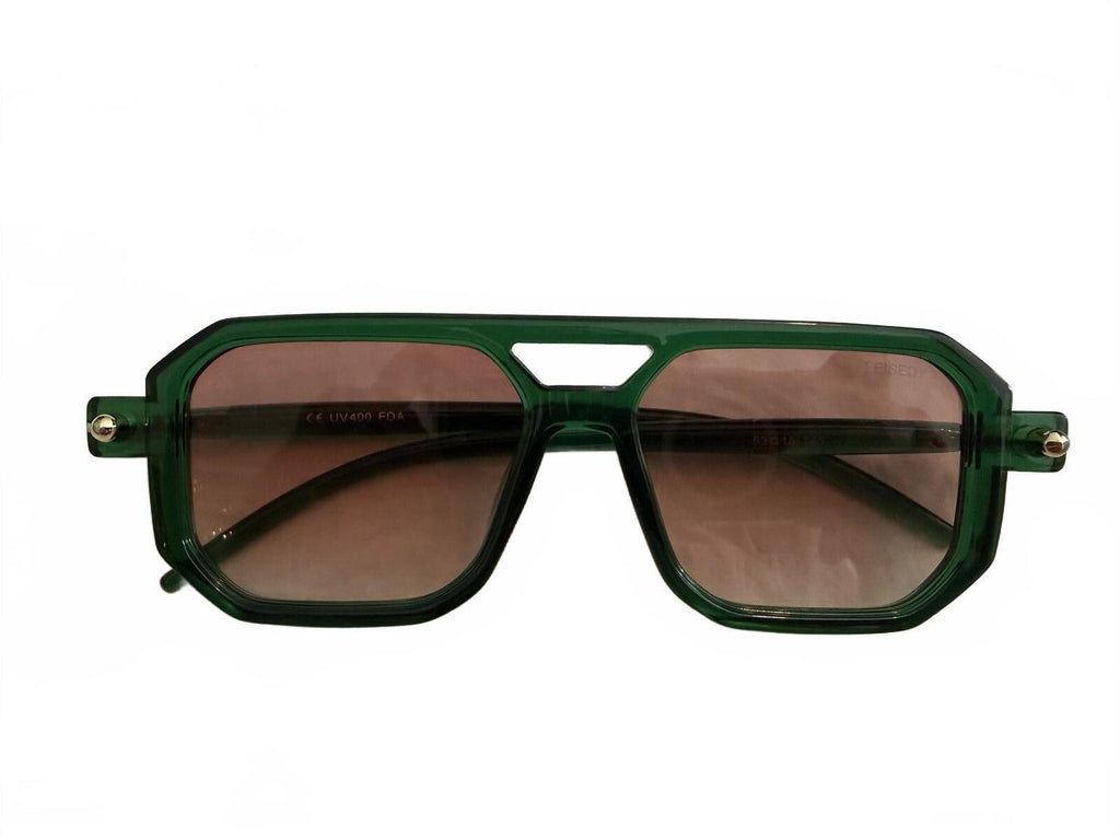 Green Geometric Frame Sunglasses with Brown Gradient Lenses