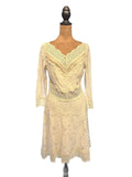 Free People Cream Lace Long-Sleeve Dress with V Back Detail