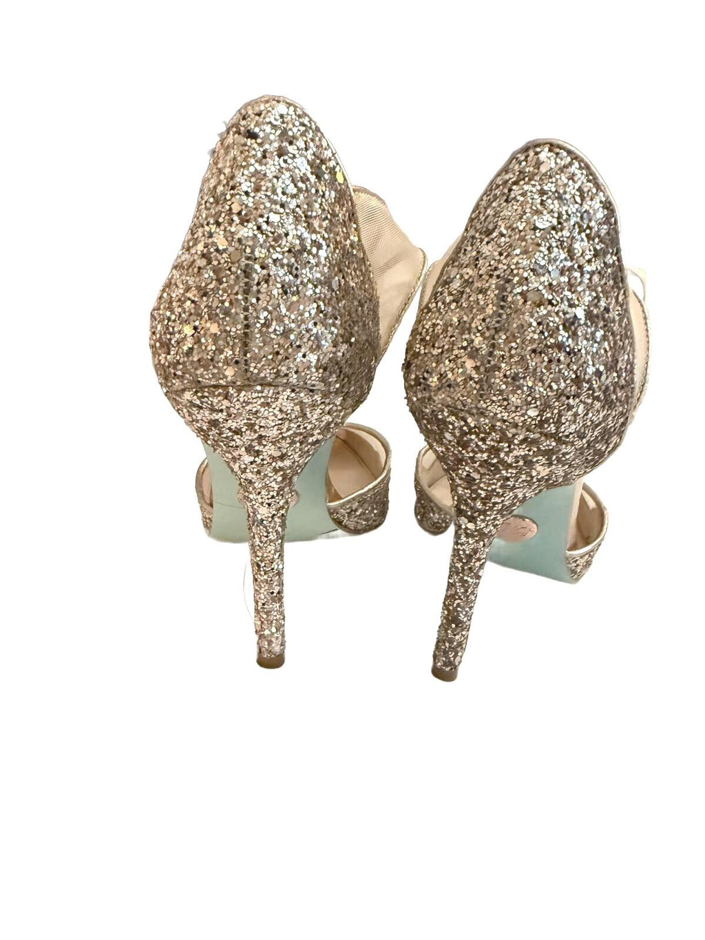 Betsey Johnson Glitter Mesh High Heel Pumps with Ribbon Tie