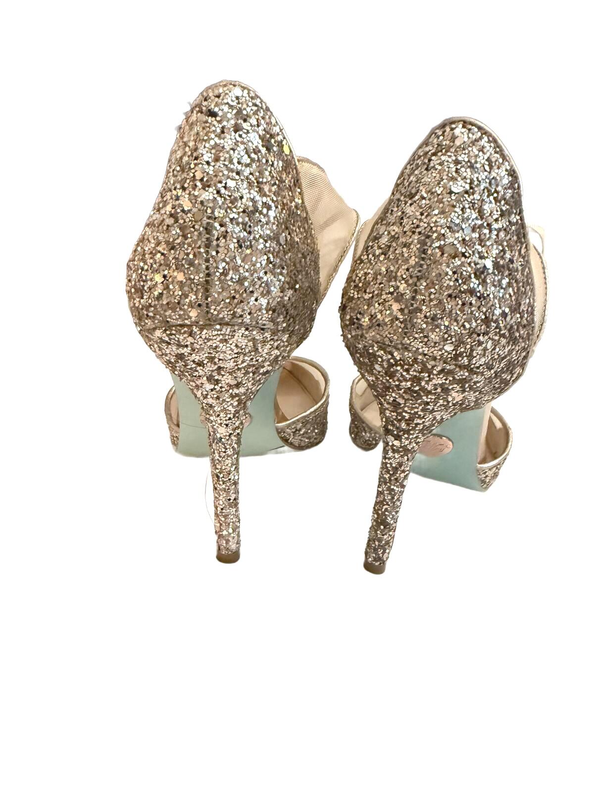 Betsey Johnson Glitter Mesh High Heel Pumps with Ribbon Tie