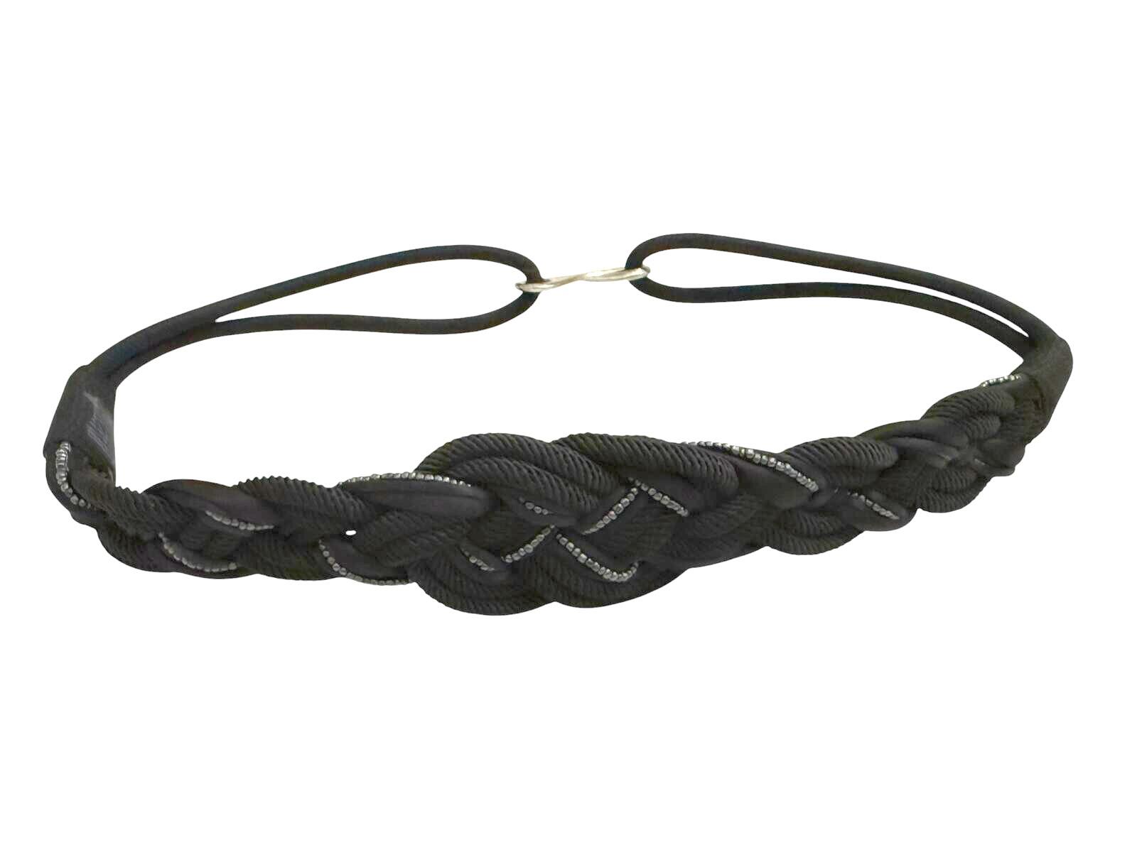 Black Braided Rope Belt with Silver Detailing