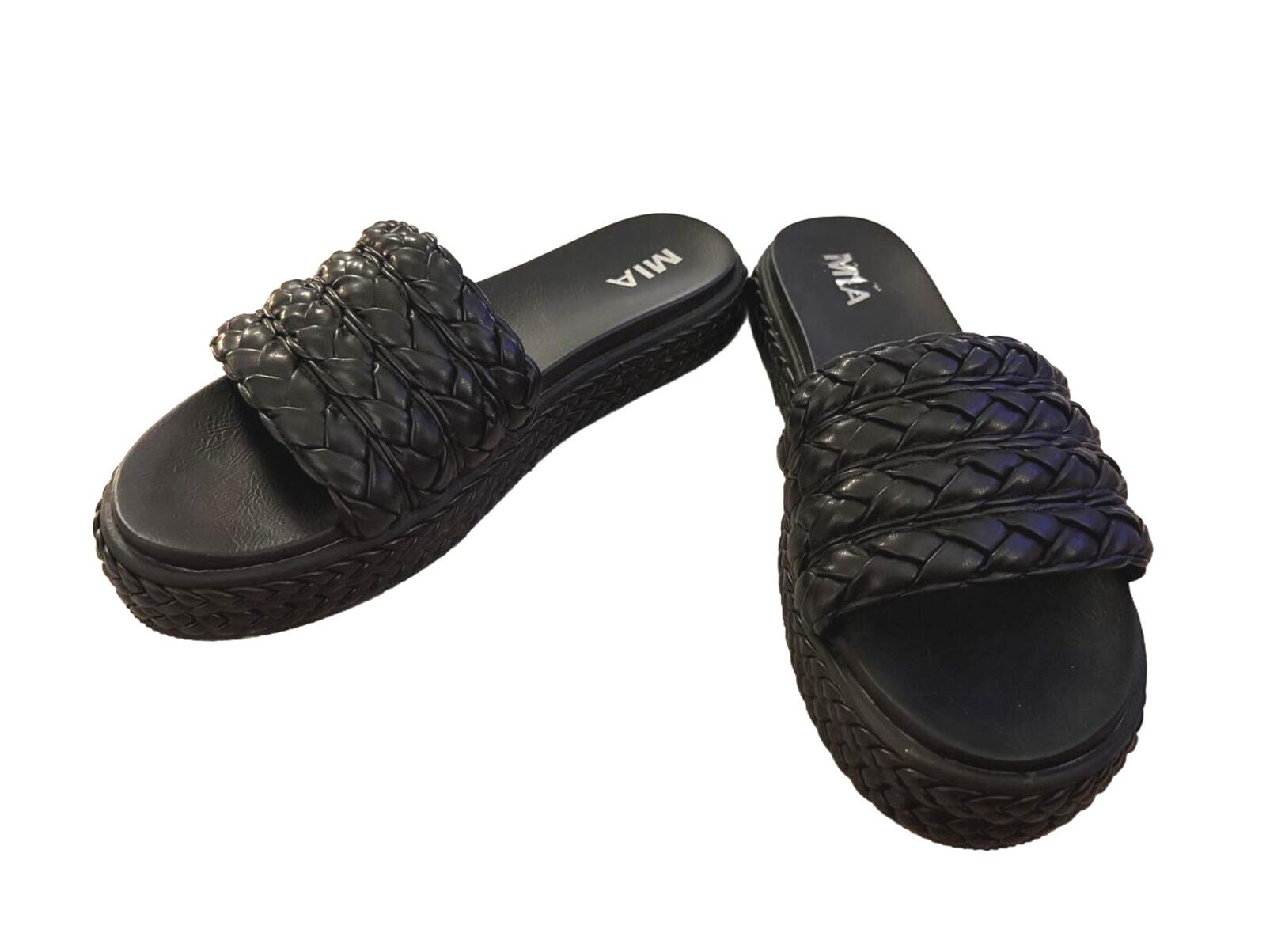 MIA Black Braided Platform Slide Sandals