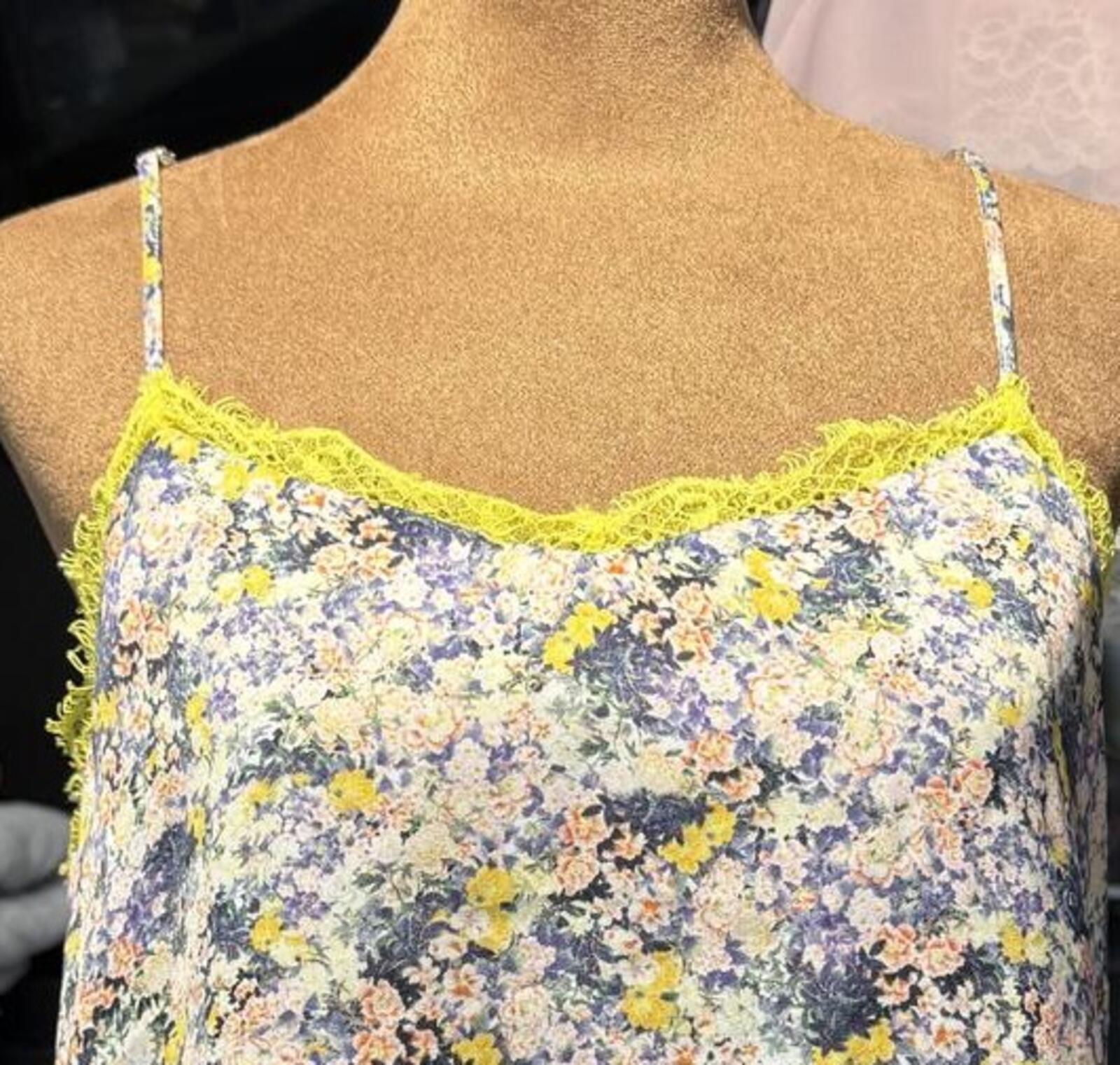 Promod Floral Lace Trim Spaghetti Strap Cami Top