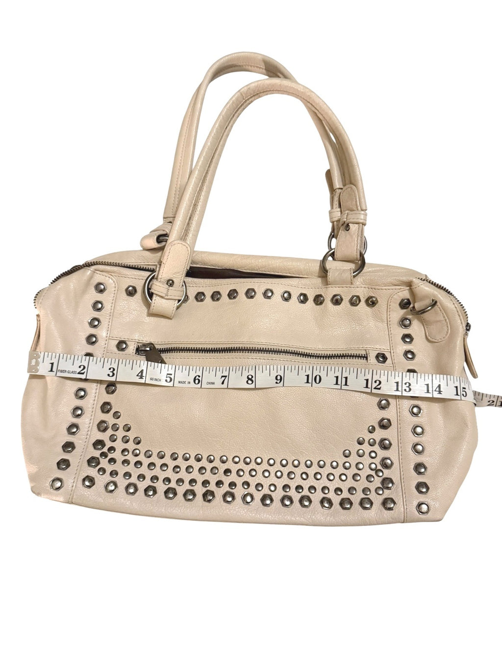 Joelle Hawkens Beige Leather Studded Shoulder Bag