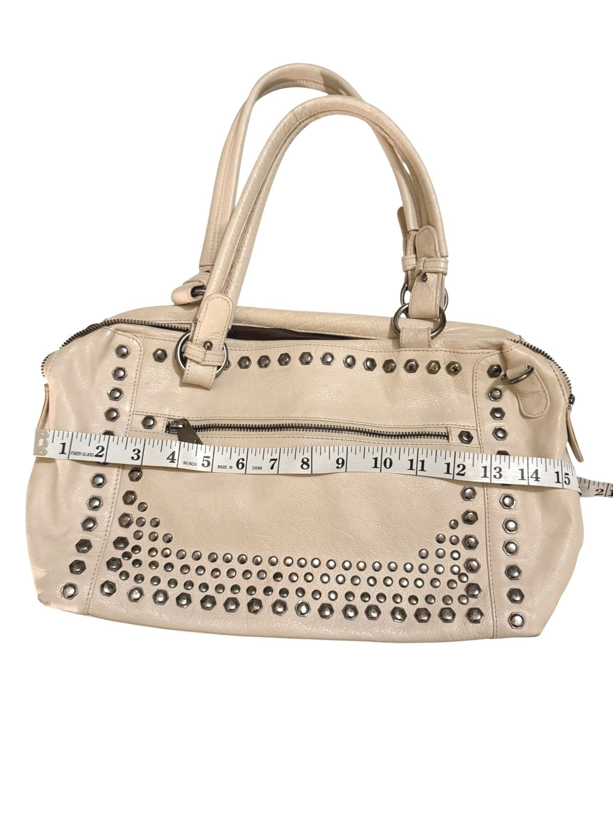 Joelle Hawkens Beige Leather Studded Shoulder Bag