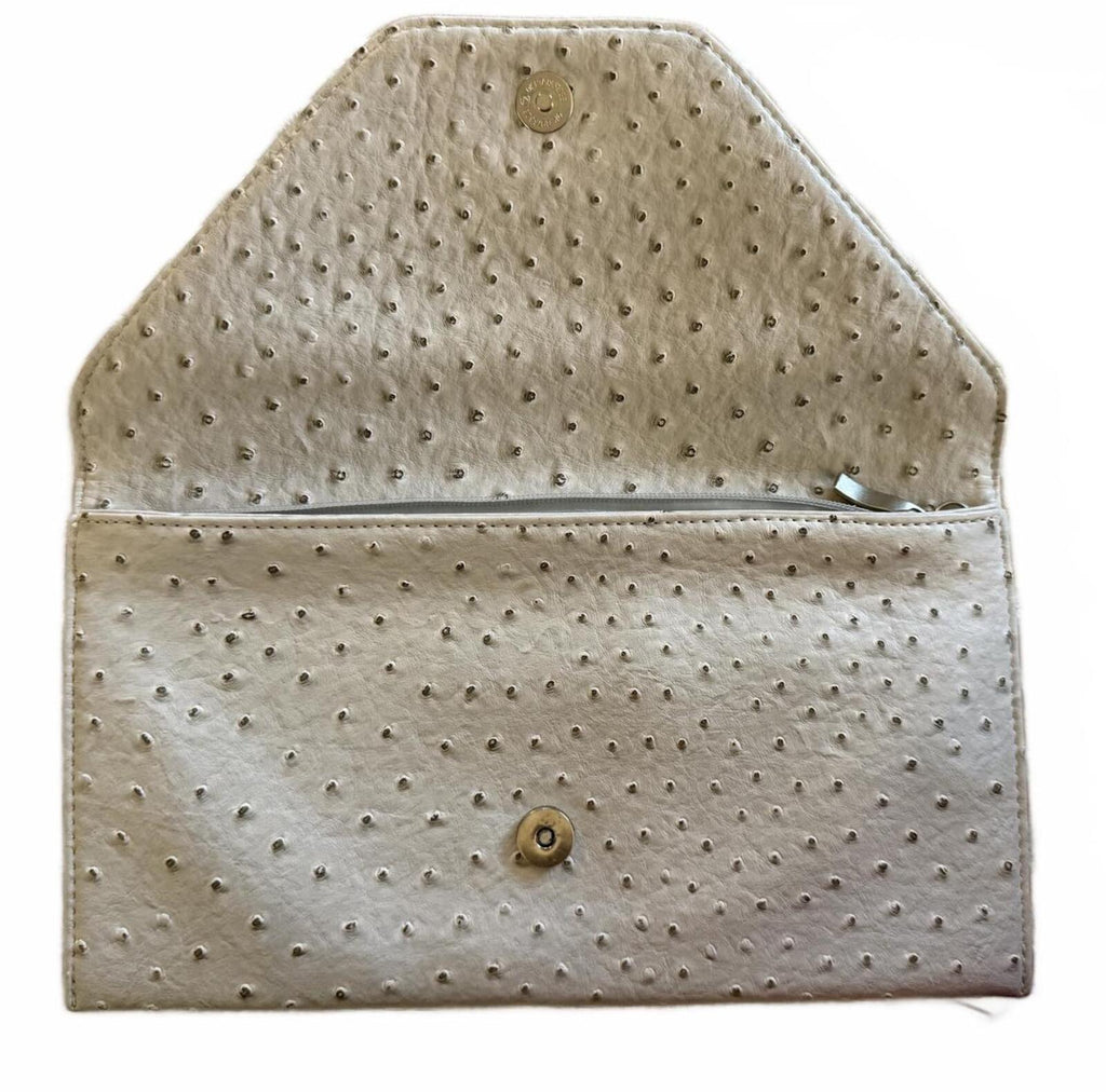 Elegant Beige Ostrich Pattern Envelope Clutch Purse