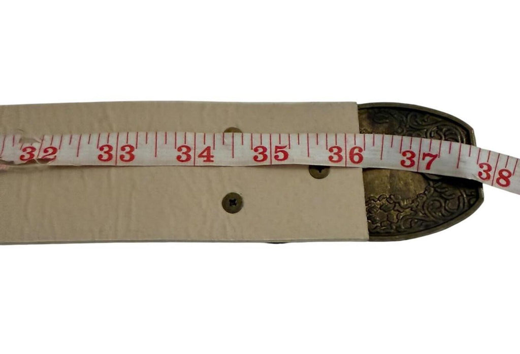 White Wide Belt with Ornate Antique Brass Buckle