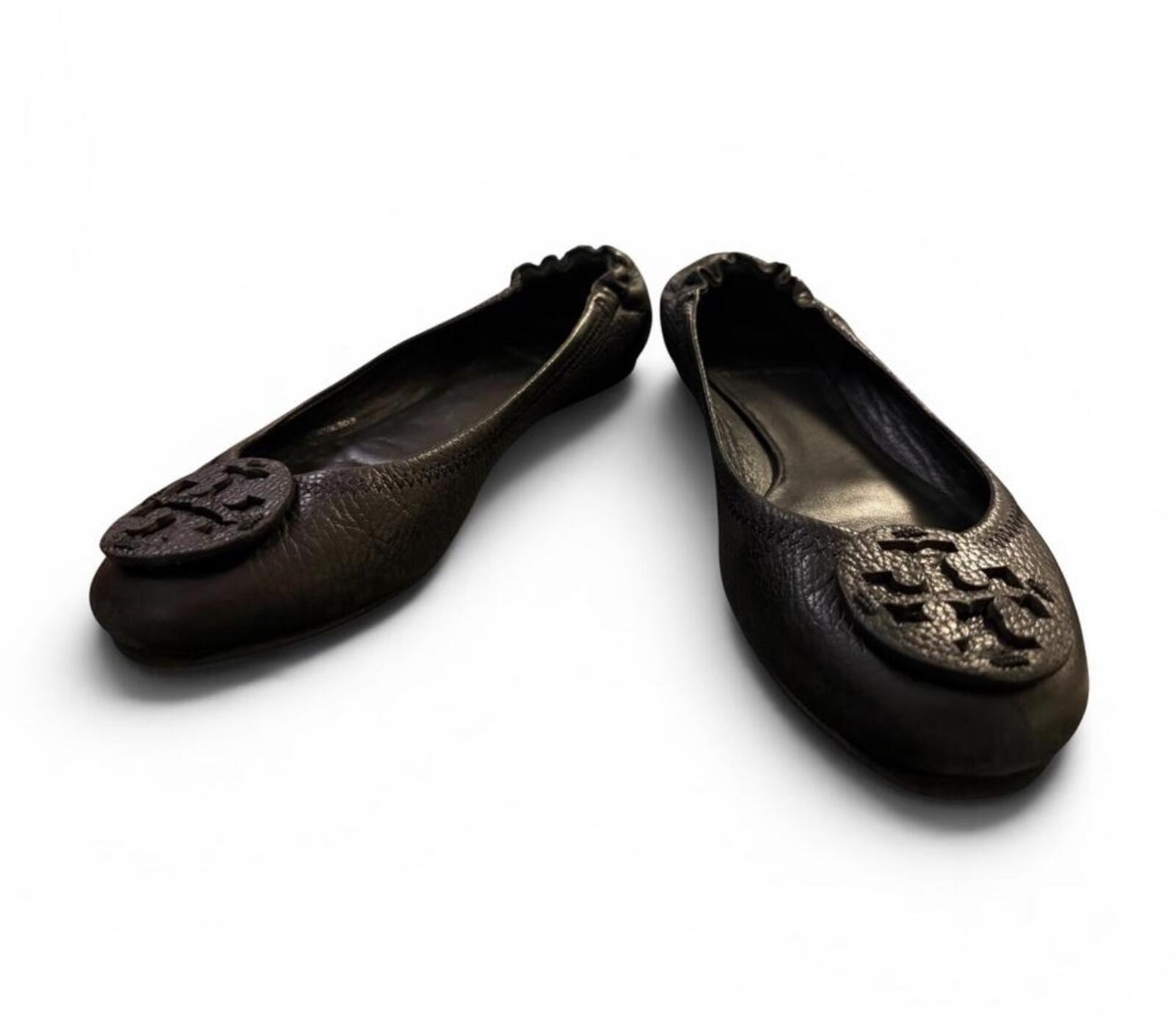 Tory Burch Black Leather Reva Ballet Flats Logo Medallion