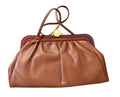 Vintage Brown Leather Handbag with Acrylic Frame and Gold-Tone Clasp