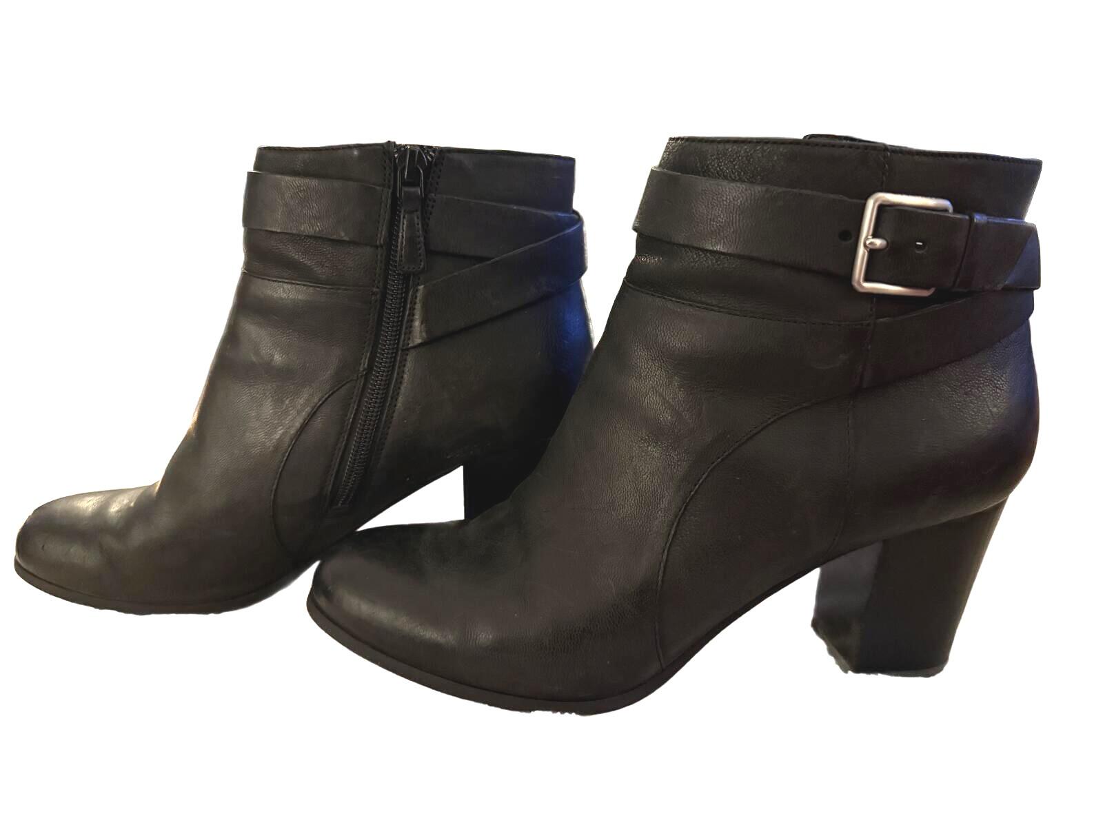 Cole Haan Black Leather Ankle Boots with Buckle Detail