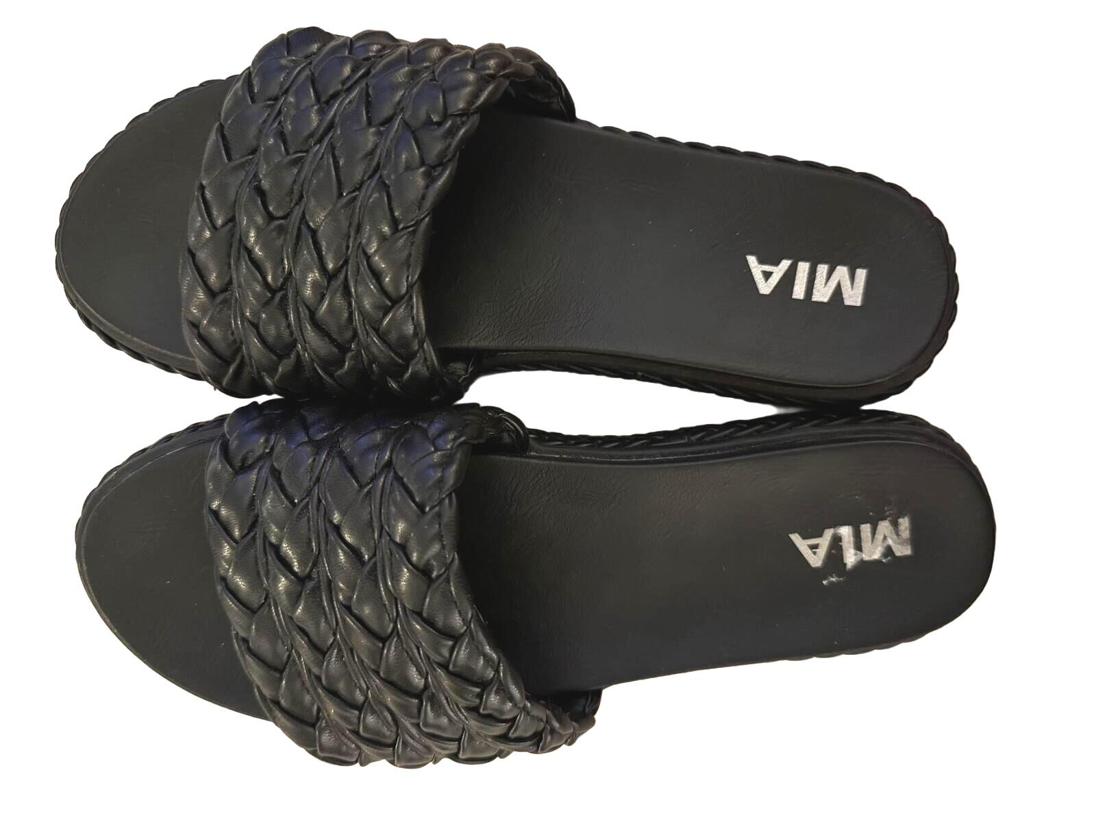 MIA Black Braided Platform Slide Sandals