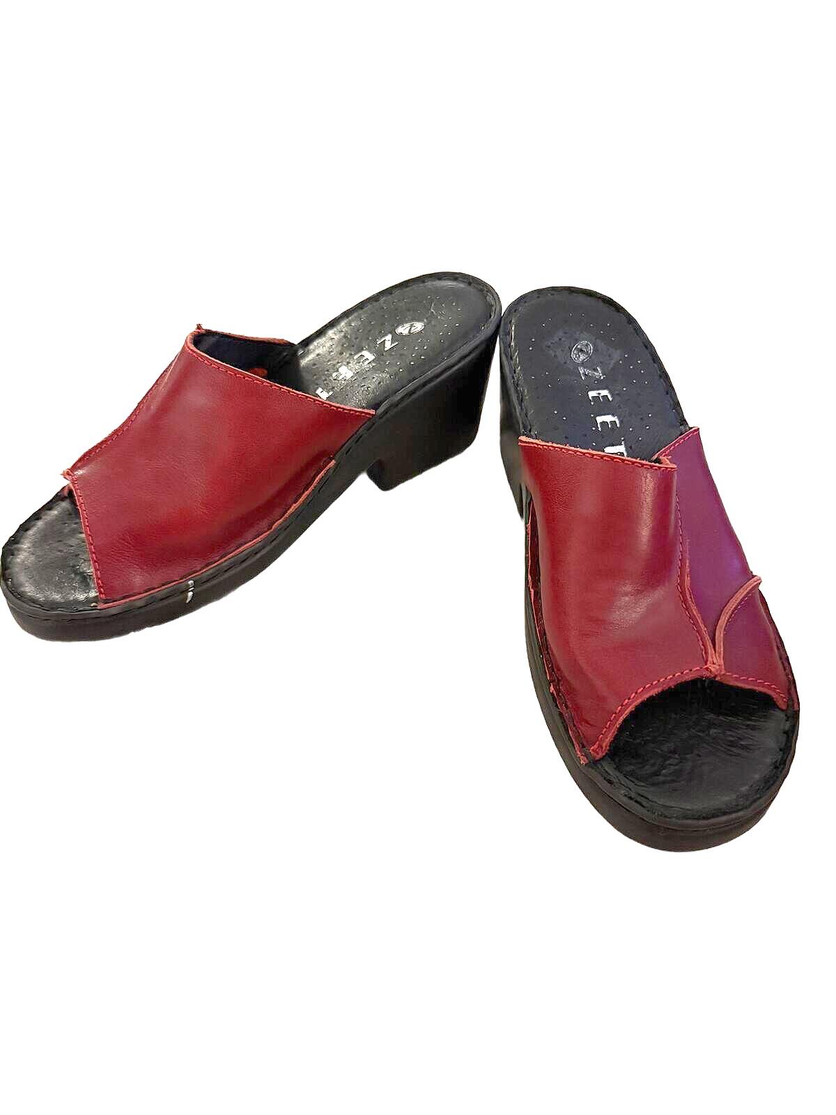 Zeeta Burgundy Leather Open-Toe Wedge Sandals