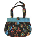Colorful Leaf Pattern Small Tote Bag with Blue Trim