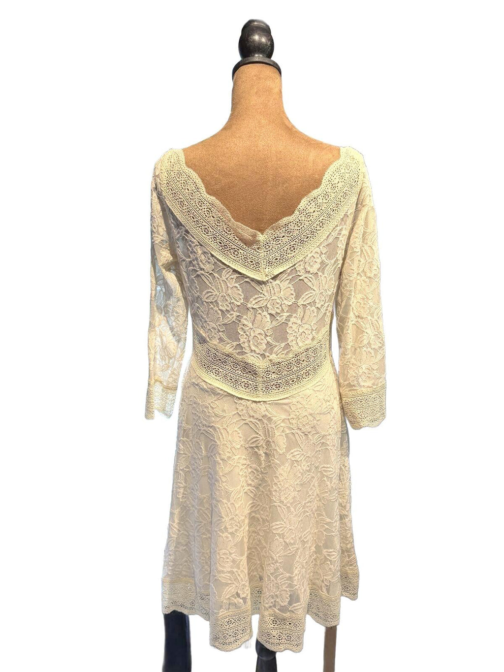 Free People Cream Lace Long-Sleeve Dress with V Back Detail